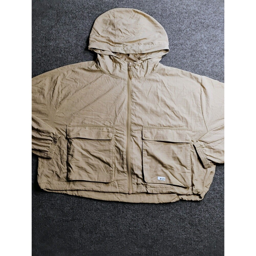 Fabletics Hooded Windbreaker Jacket Men's Large Tan Full Zip Lightweight Coat